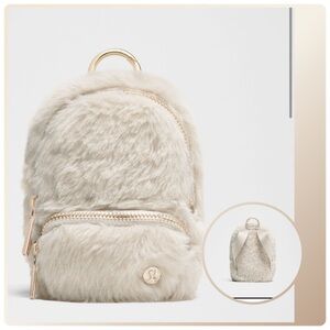 Lululemon‎ Everywhere Nano Backpack Plush Fleece Natural Ivory/Gold nwt